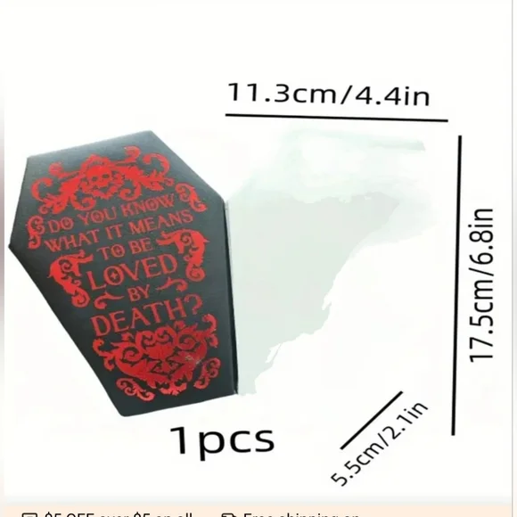 Black Coffin Shaped Jewelry Box with Red Gothic Text - Picture 4 of 4